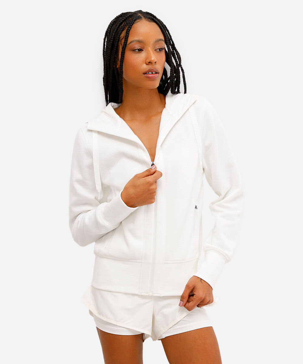 jaqueta de moletom com capuz ace - branca