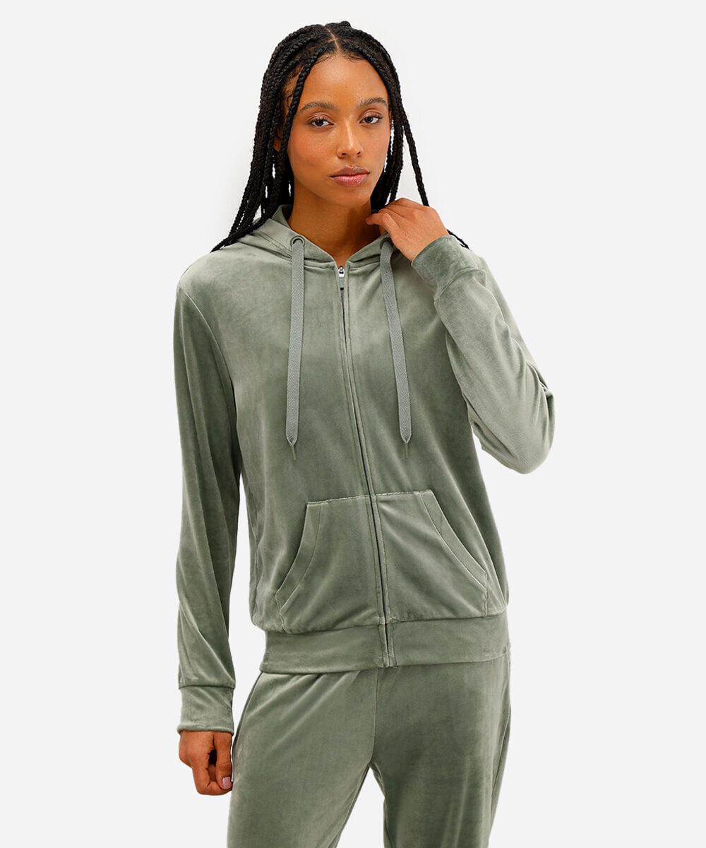 jaqueta de plush com capuz esportiva ace verde