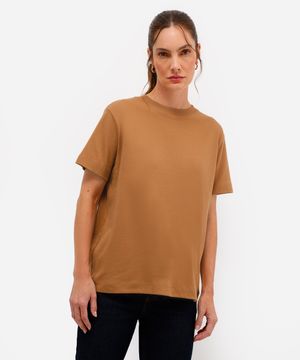 camiseta feminina de algodão peruano básica marrom
