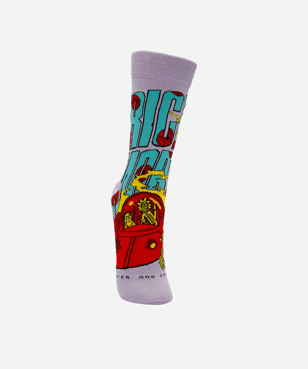 meia cano longo de algodão rick and morty lilás
