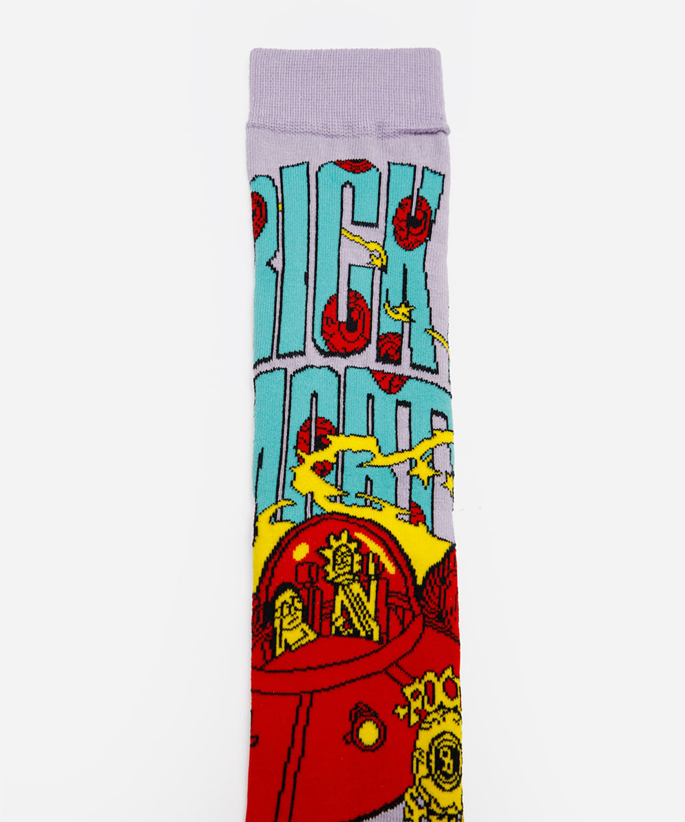 meia cano longo de algodão rick and morty lilás