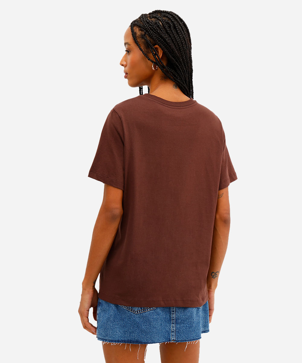 camiseta feminina de algodão animal print marrom