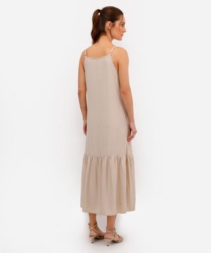 vestido midi feminino de viscose halterneck bege