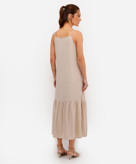 vestido midi feminino de viscose halterneck bege