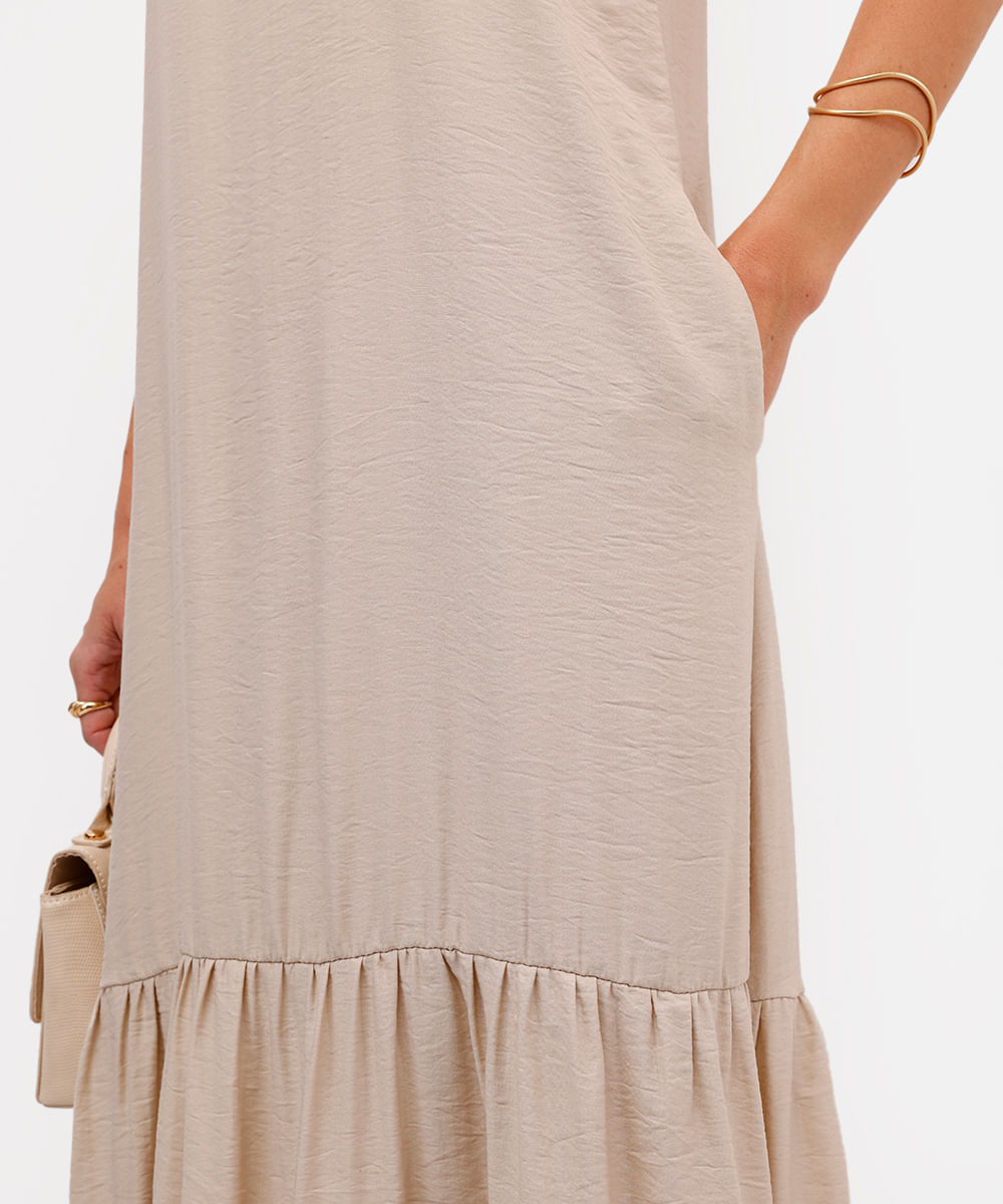 vestido midi feminino de viscose halterneck bege