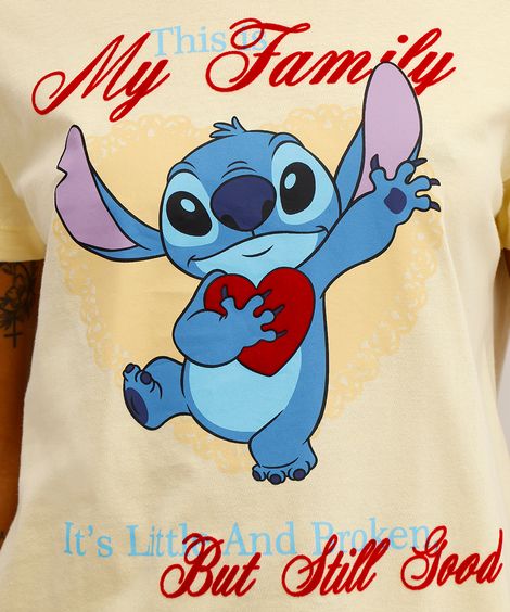 camiseta feminina de algodão stitch texturizada amarela