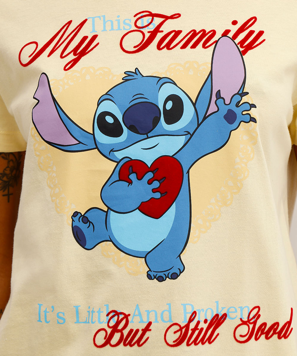 camiseta feminina de algodão stitch texturizada amarela