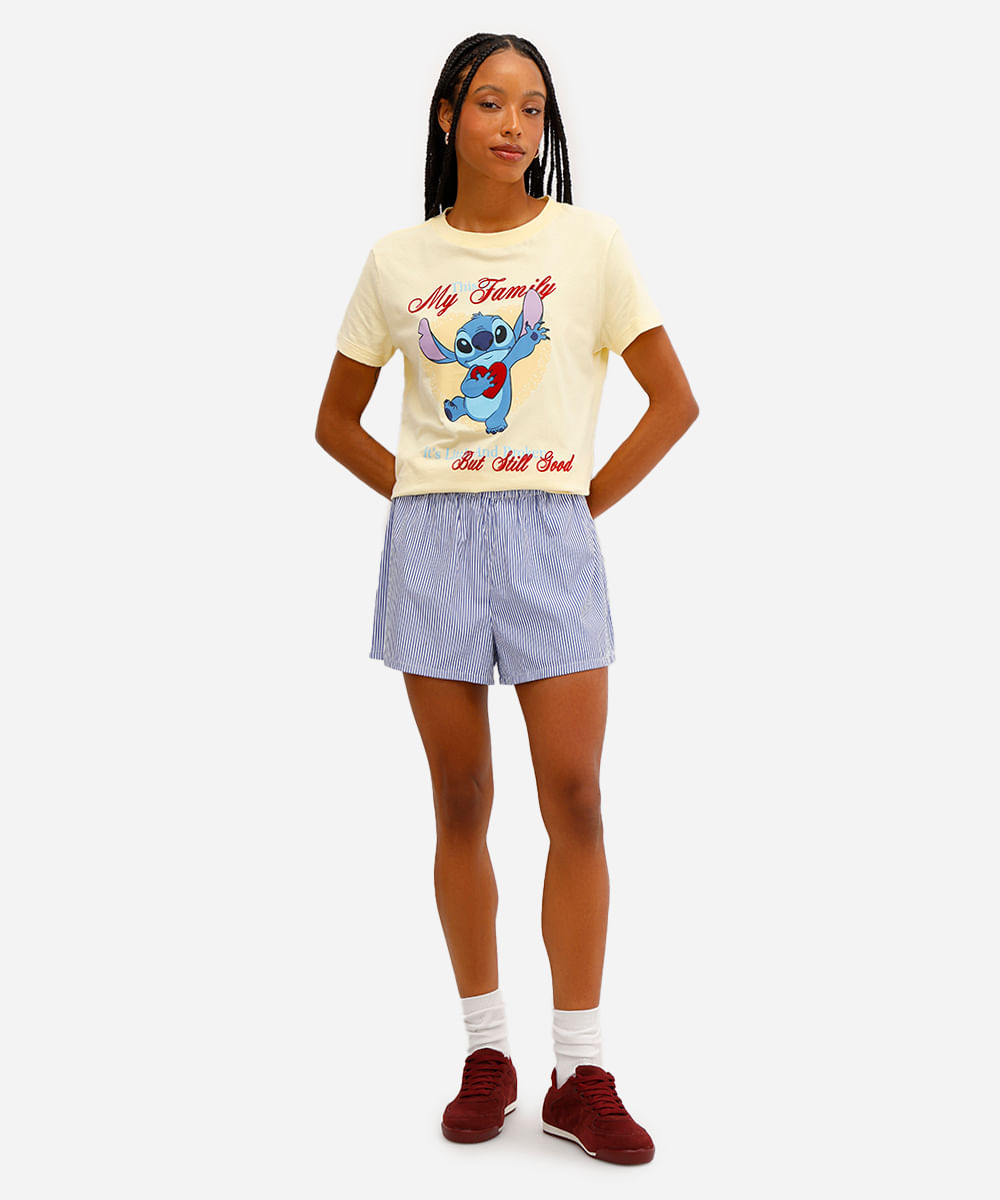 camiseta feminina de algodão stitch texturizada amarela