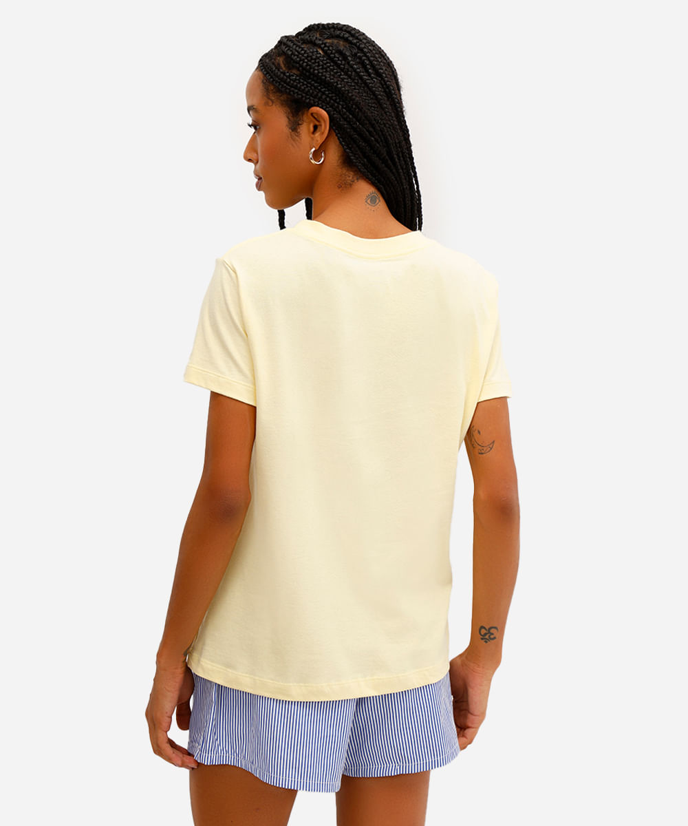 camiseta feminina de algodão stitch texturizada amarela