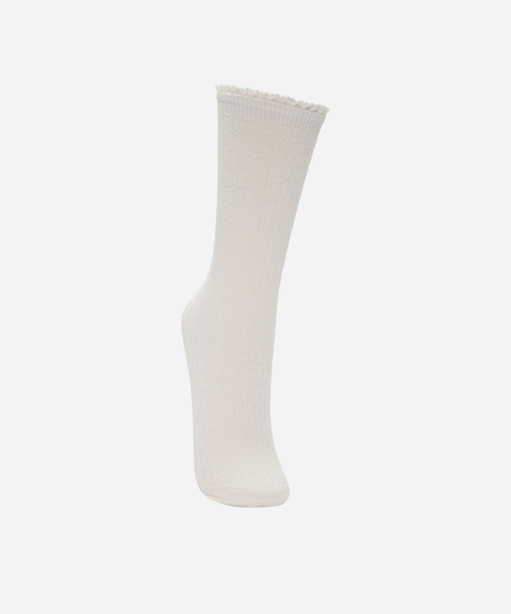 meia infantil cano longo com renda texturizada off white