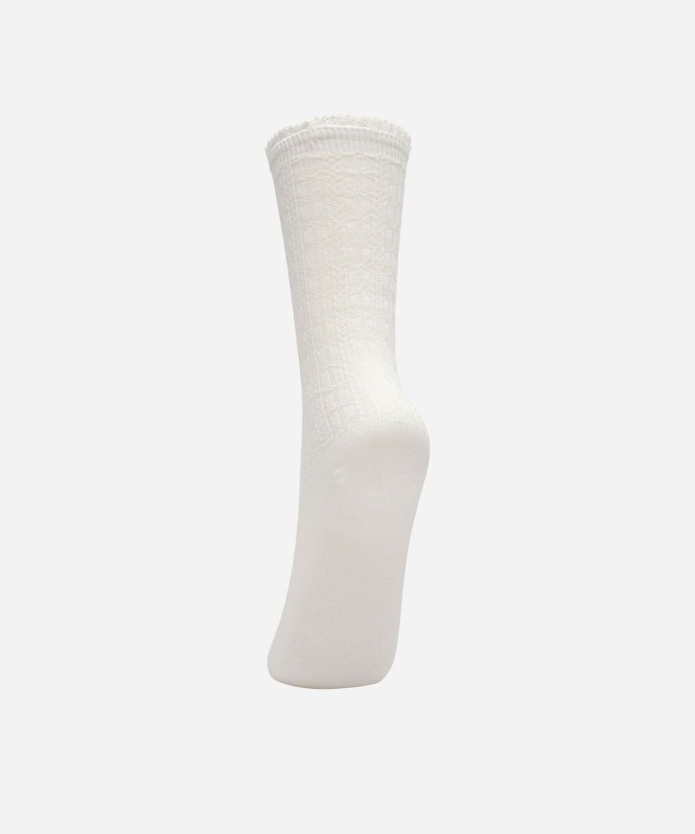 meia infantil cano longo com renda texturizada off white