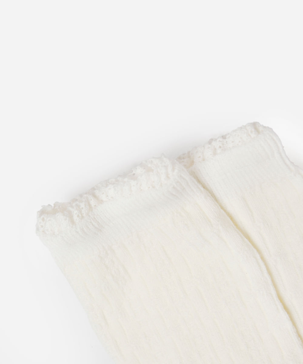 meia infantil cano longo com renda texturizada off white