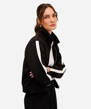 jaqueta bomber feminina com listras preto