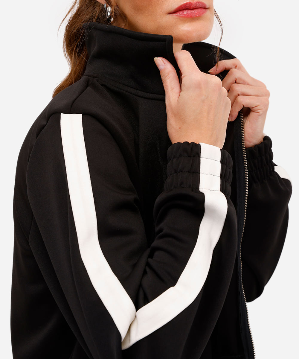 jaqueta bomber feminina com listras preto