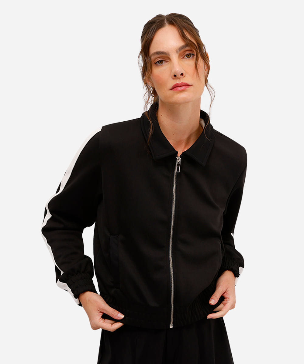 jaqueta bomber feminina com listras preto