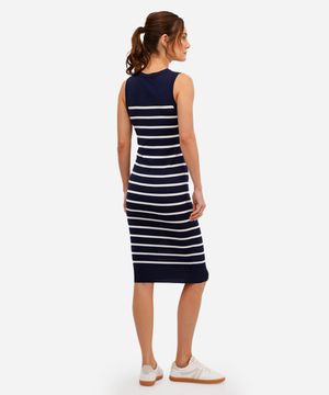 vestido midi básico feminino de tricot listrado azul