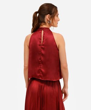blusa feminina halterneck acetinada vinho