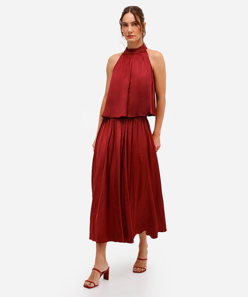 blusa feminina halterneck acetinada vinho