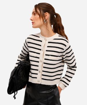 cardigan feminino de tricot listrado off white