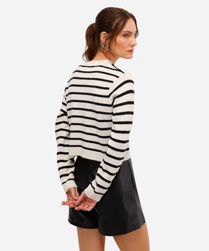 cardigan feminino de tricot listrado off white