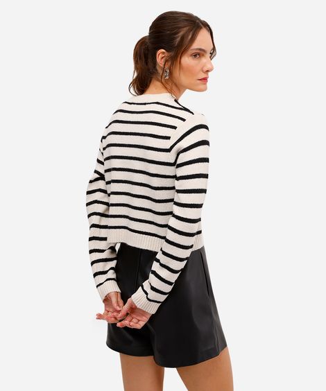 cardigan feminino de tricot listrado off white