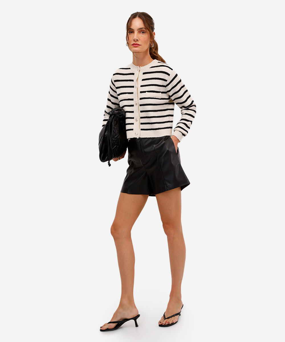 cardigan feminino de tricot listrado off white
