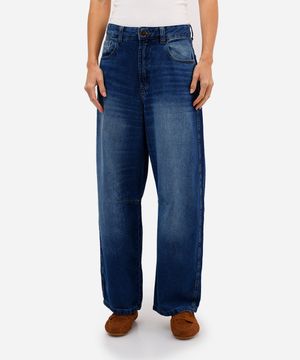 calça feminina jeans com pregas azul