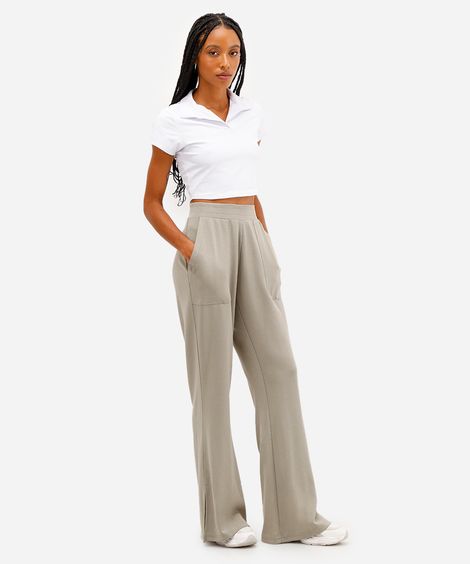 calça wide leg feminina esportiva com fenda verde