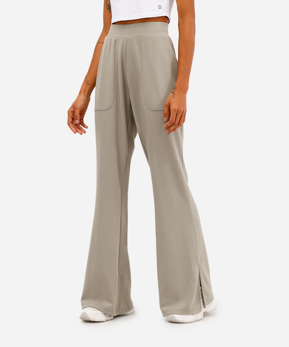 calça wide leg feminina esportiva com fenda verde