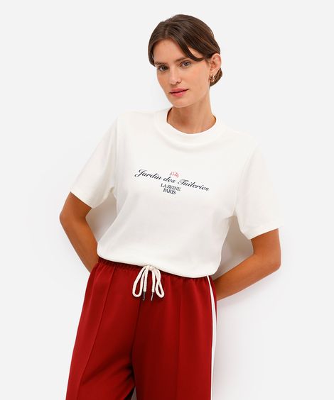 camiseta feminina de algodão peruano estampada off white