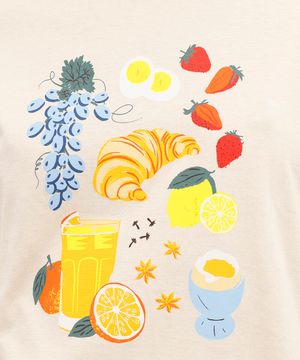 camiseta feminina de algodão estampada bege