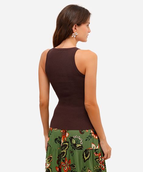 regata feminina de tricot canelada marrom