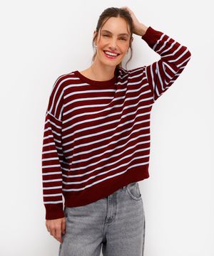 suéter feminino de tricot listrado vinho