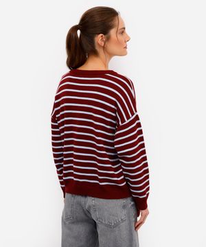 suéter feminino de tricot listrado vinho