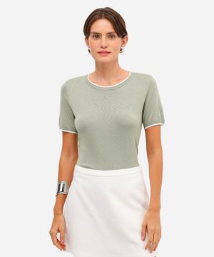blusa de tricot manga curta listra - verde claro