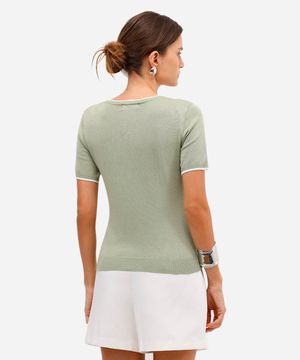 blusa de tricot manga curta listra - verde claro