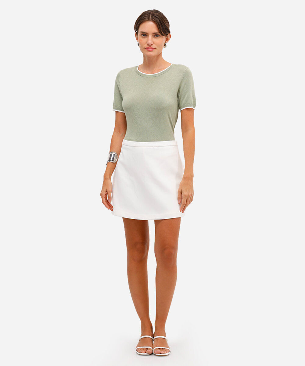 blusa de tricot manga curta listra - verde claro