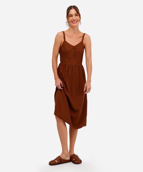 vestido midi feminino de viscose alça fina marrom