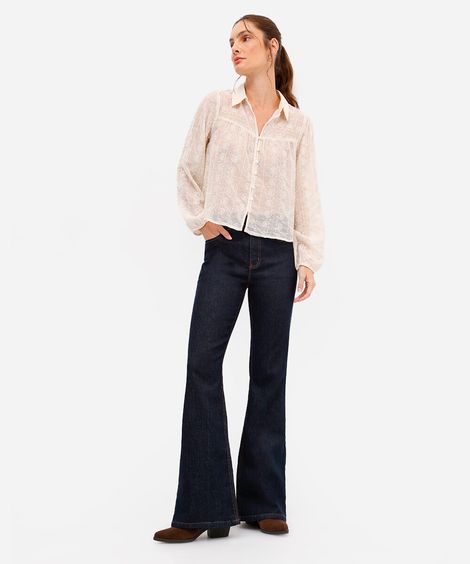 calça jeans flare cintura alta azul