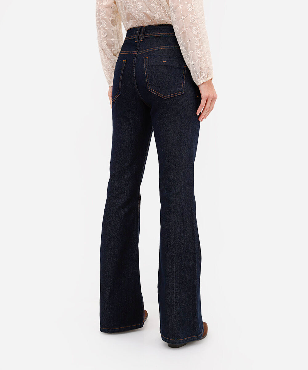 calça jeans flare cintura alta azul