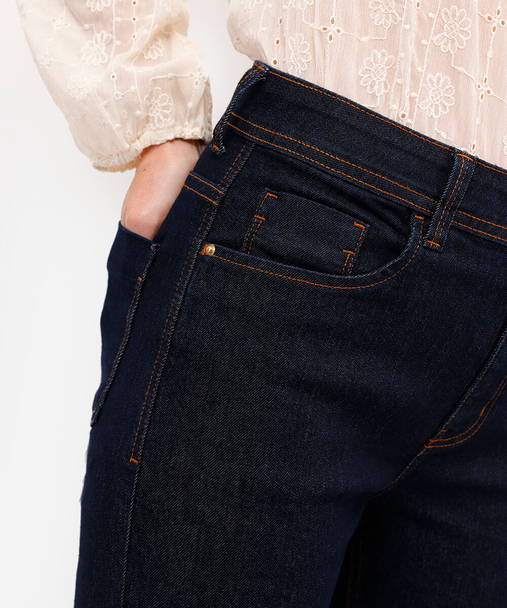calça jeans flare cintura alta azul
