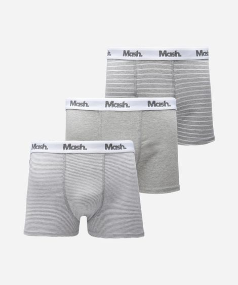 kit de 3 cuecas boxer de algodão mash cinza