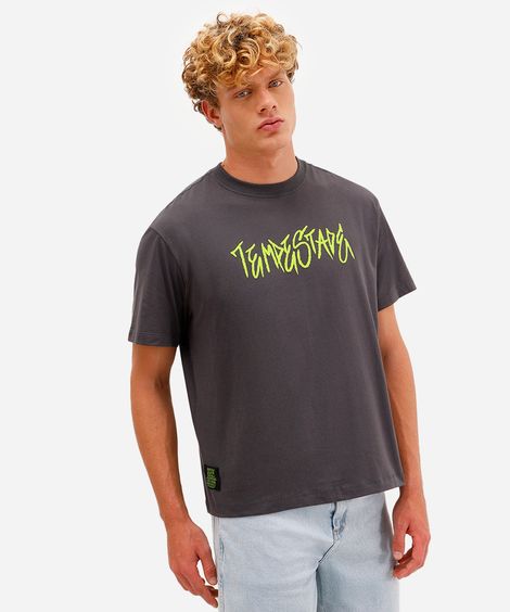 camiseta masculina de algodão tempestade cinza