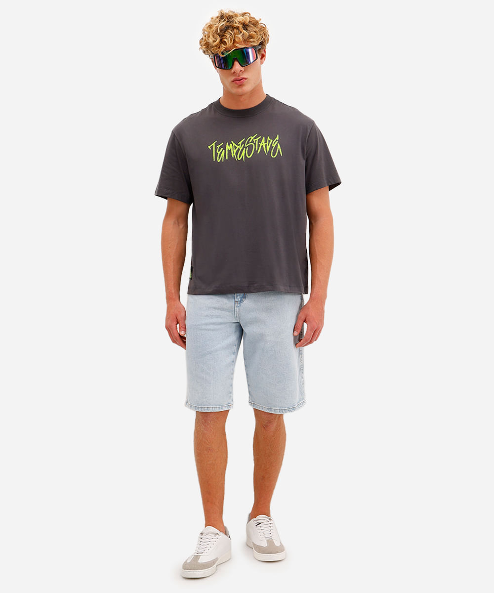 camiseta masculina de algodão tempestade cinza