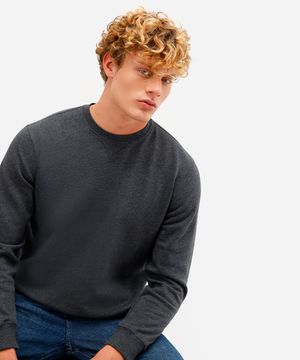 blusão básico masculino de moletom felpado gola careca cinza