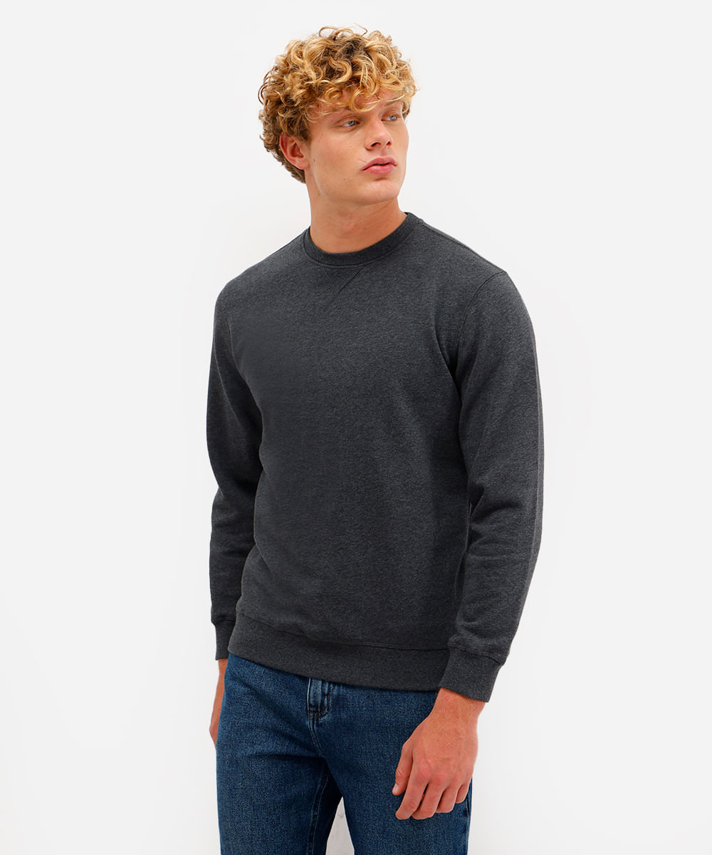 blusão básico masculino de moletom felpado gola careca cinza