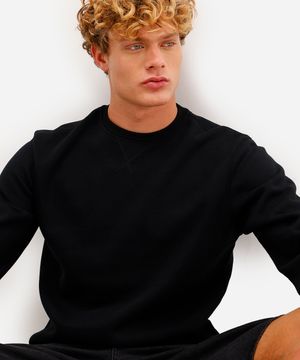 blusão básico masculino de moletom felpado gola careca preto