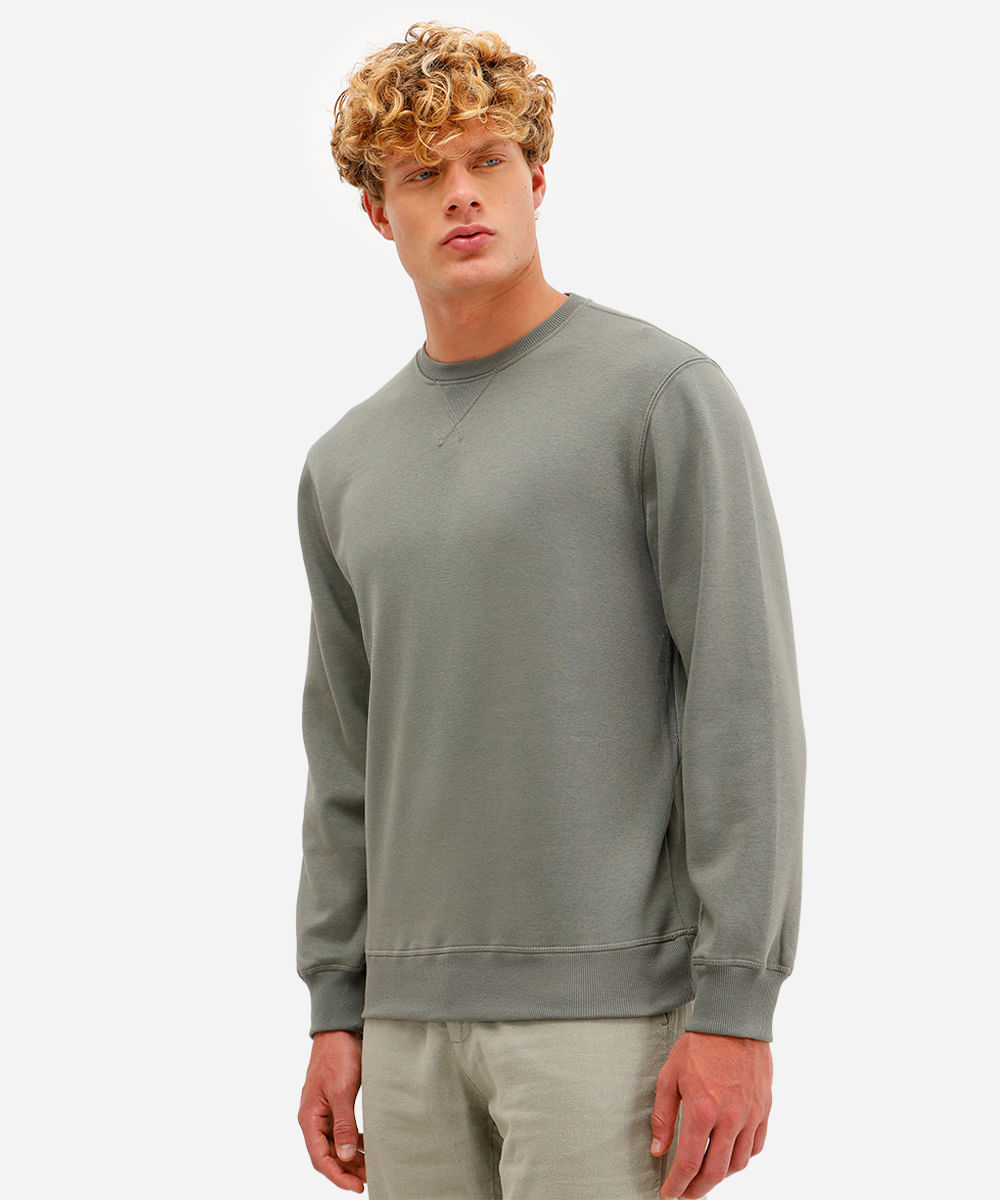 blusão básico masculino de moletom felpado gola careca verde