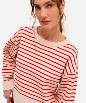 suéter feminino de tricot listrado vermelho