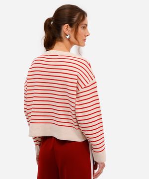 suéter feminino de tricot listrado vermelho